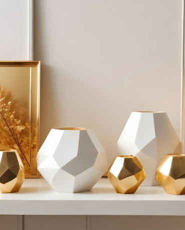 Geometric Gold White Vases